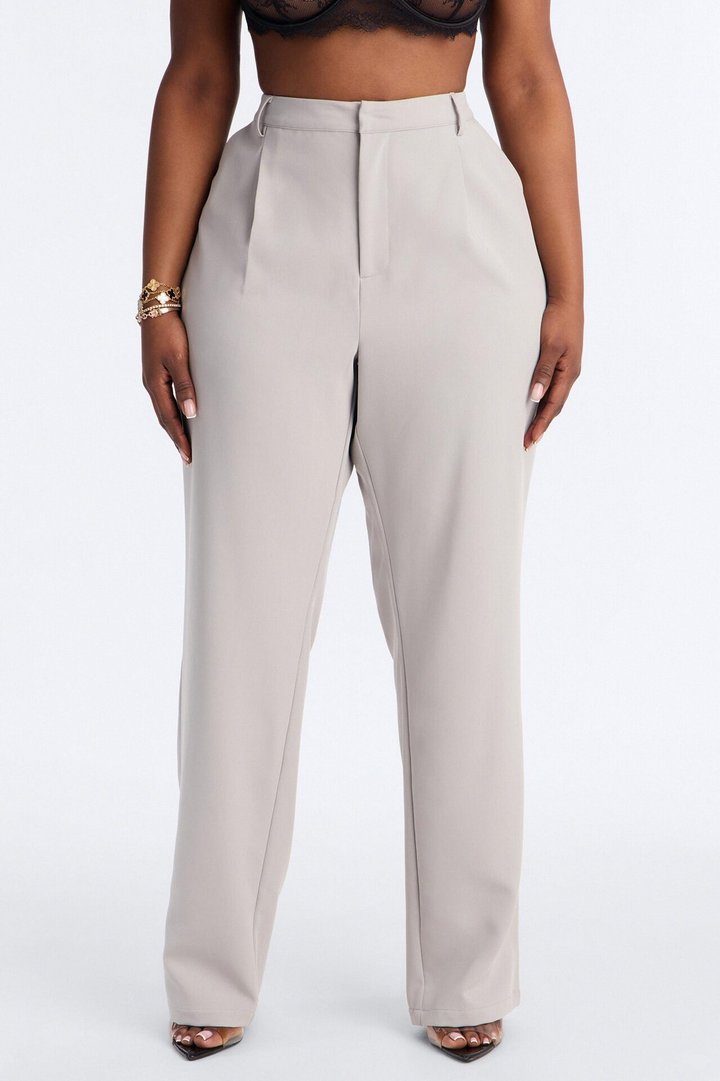 Everything in Order Pleated Straight Leg Trouser - Light Grey