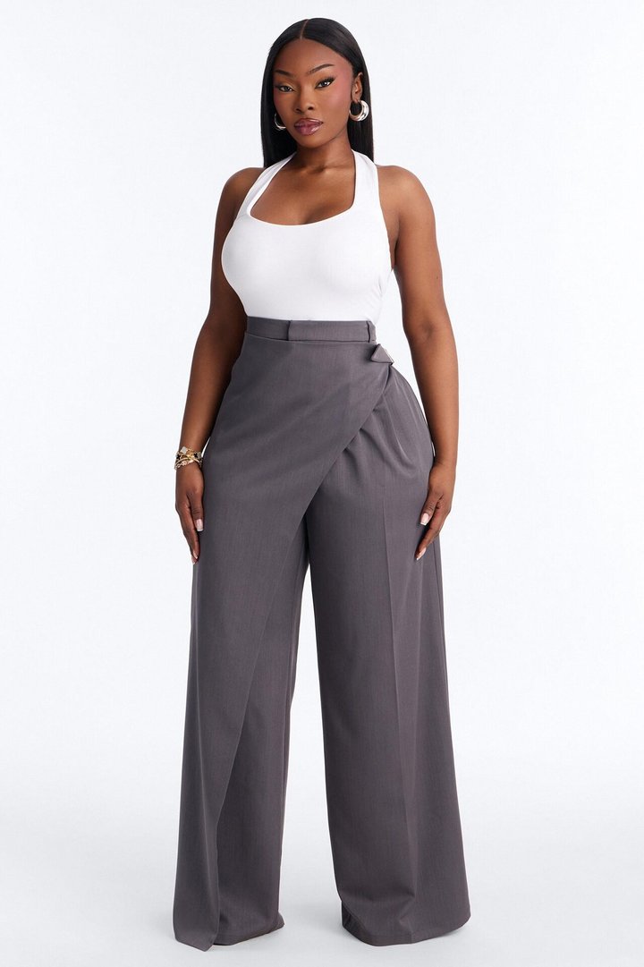 Tall Tailored Touch Wrap Front Trouser - Charcoal