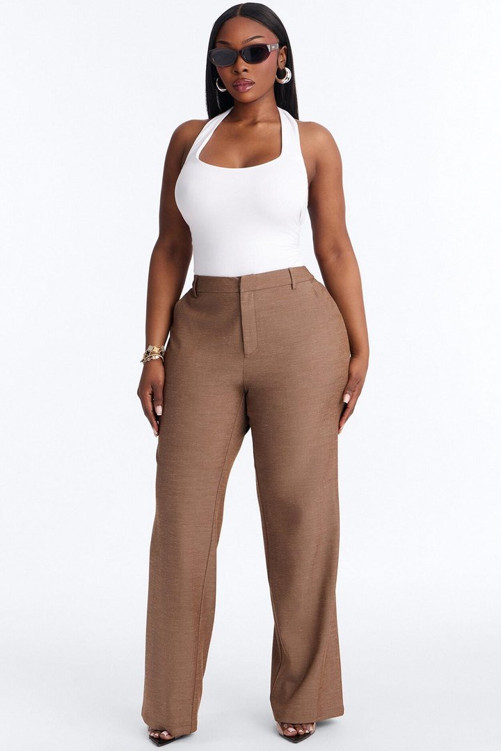 Stacy Low Rise Straight Leg Linen Trouser - Brown
