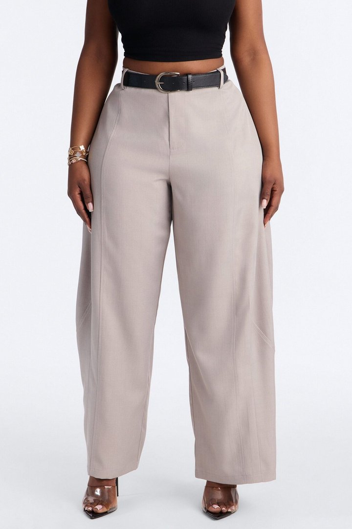 Maple Barrel Leg Belted Trouser - Grey