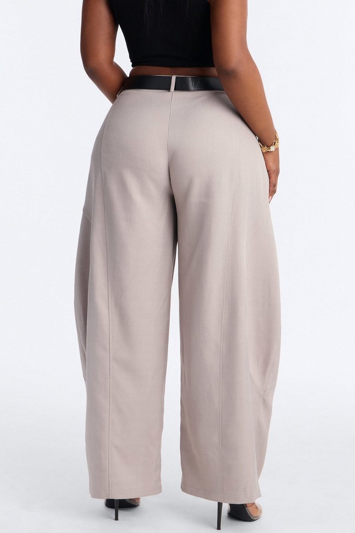 Maple Barrel Leg Belted Trouser - Grey