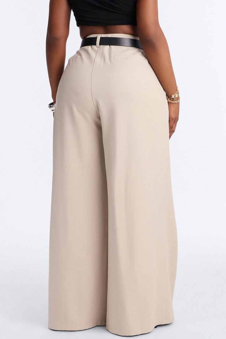 No Brainer Belted Wide Leg Pleated Pant - Stone
