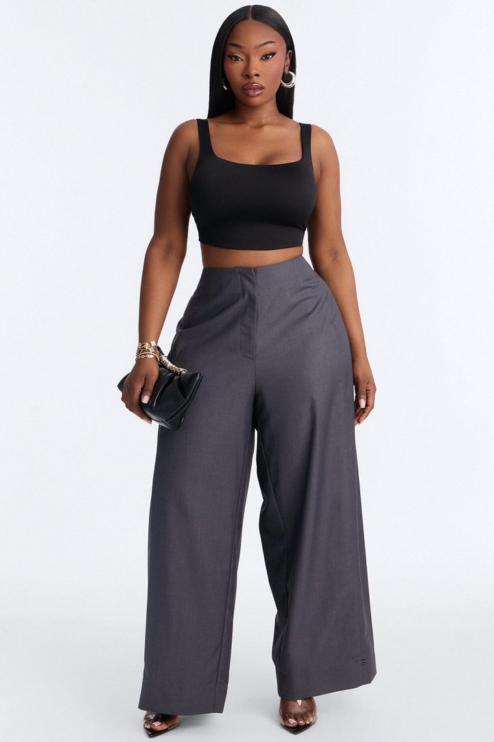 Mark Kate Button Cuff Barrel Leg Trouser - Charcoal