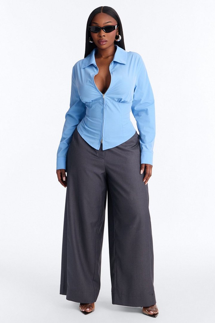 Laurel Zip Front Top - Periwinkle