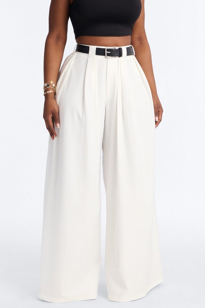 No Brainer Belted Wide Leg Pleated Pant - White