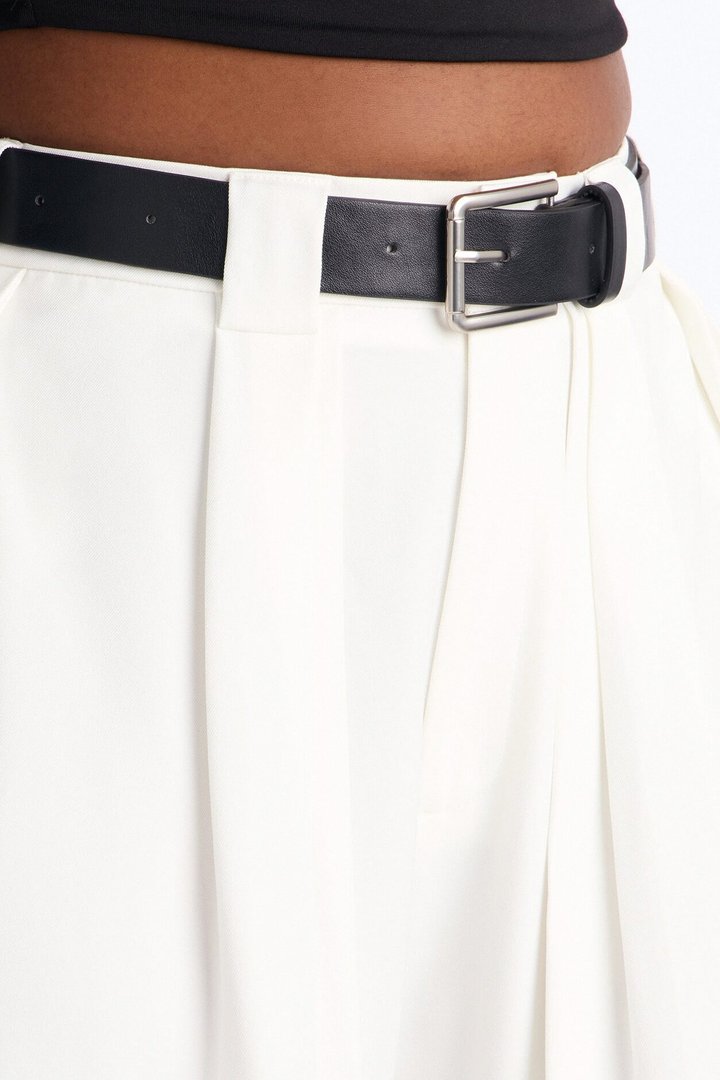 No Brainer Belted Wide Leg Pleated Pant - White