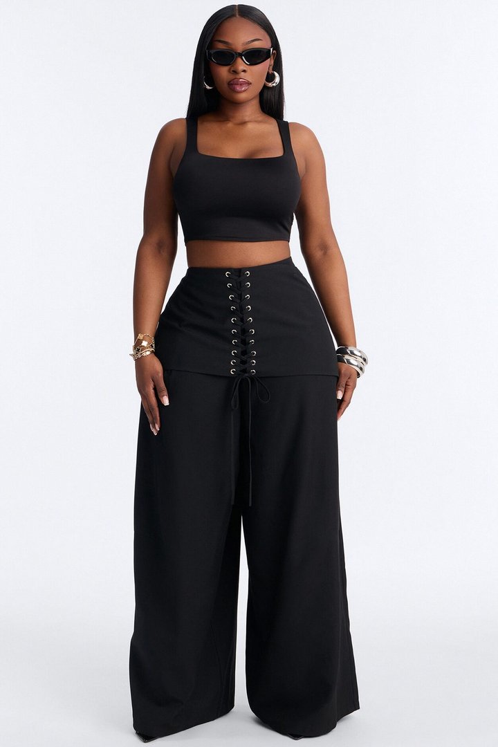 Carter High Rise Removable Corset Wide Leg Trouser - Black