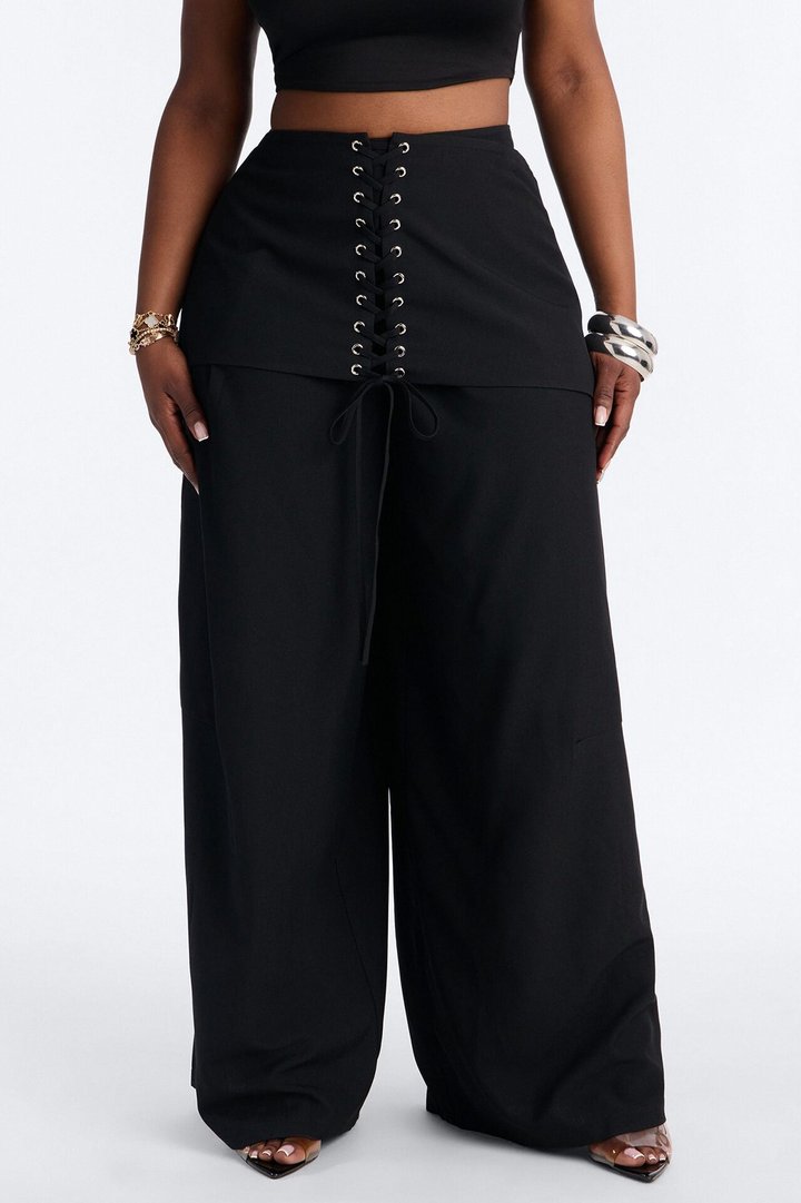Carter High Rise Removable Corset Wide Leg Trouser - Black