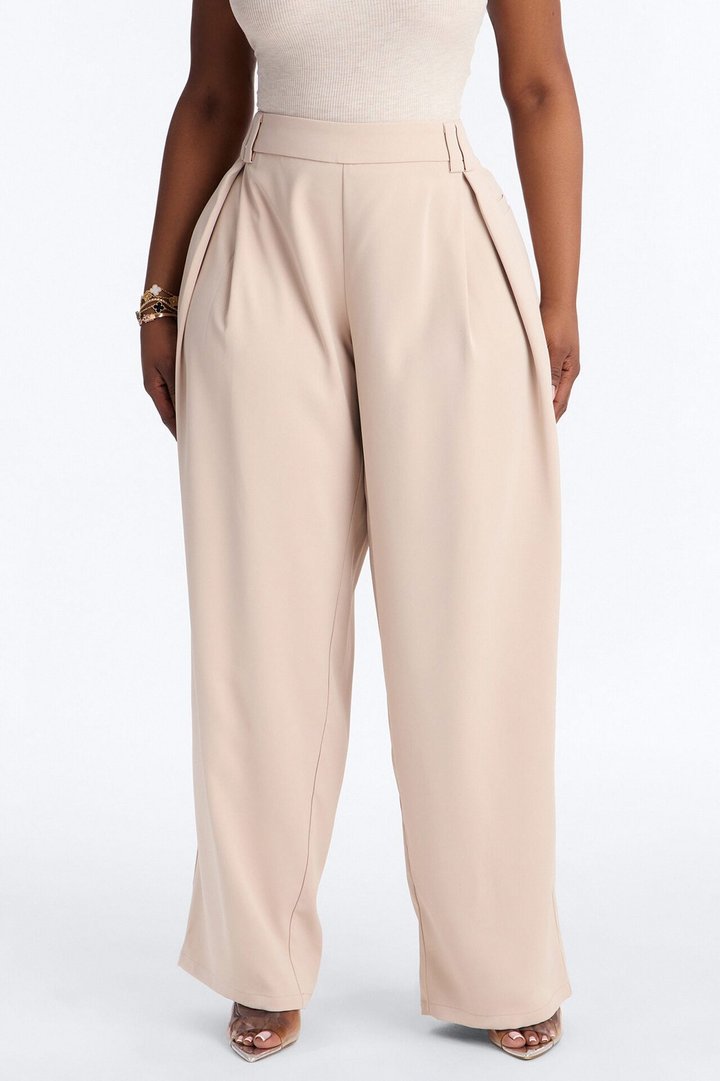 Diana Belted Wide Leg Pleated Trouser - Beige