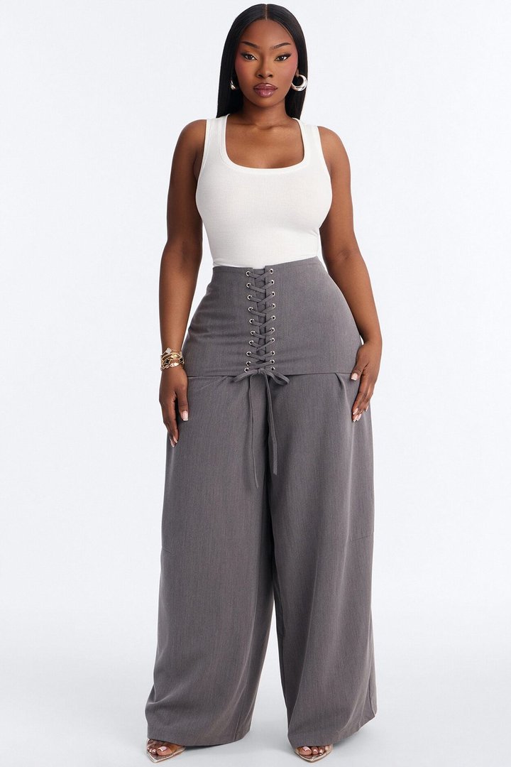 Carter High Rise Removable Corset Wide Leg Trouser - Grey