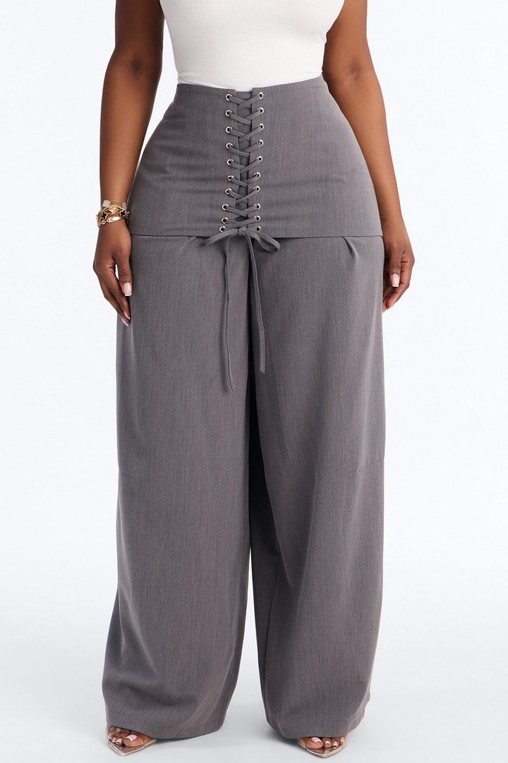 Carter High Rise Removable Corset Wide Leg Trouser - Grey