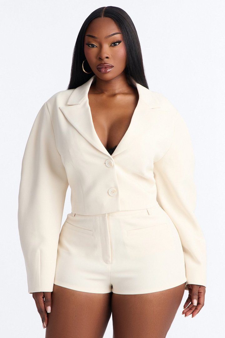 Kennedy Cropped Barrel Sleeve Blazer - Ivory