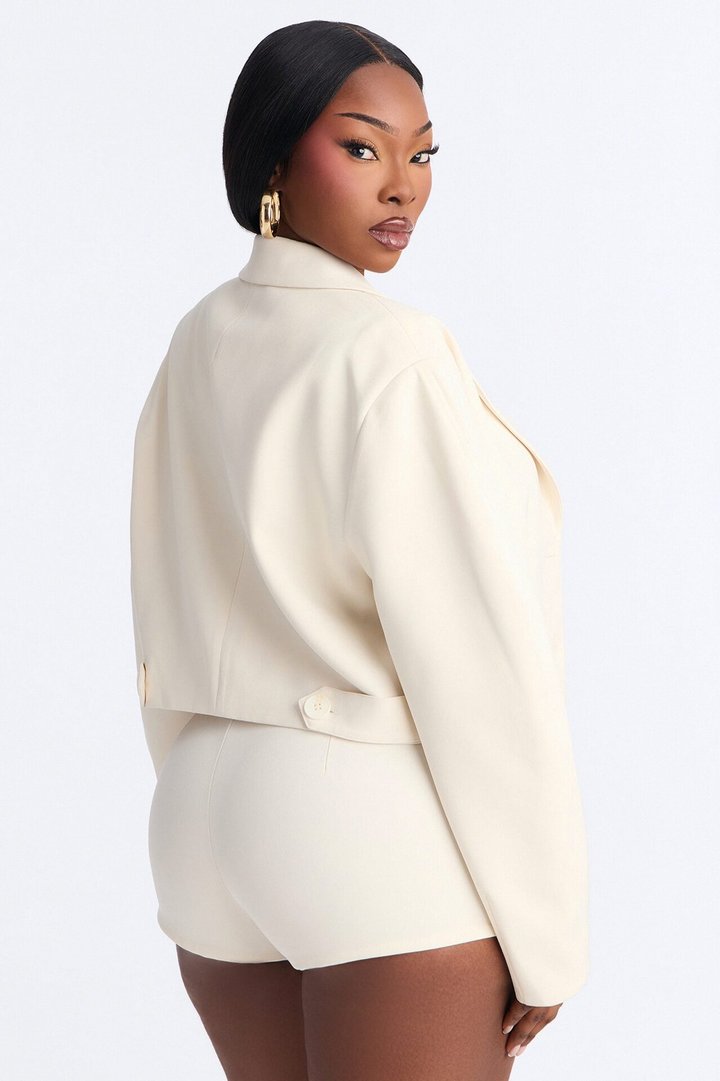 Kennedy Cropped Barrel Sleeve Blazer - Ivory