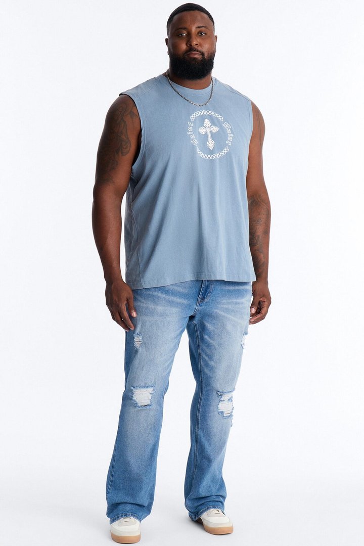 Essential Destroyed Stacked Skinny Flare Stretch Jean - Medium Blue Wash