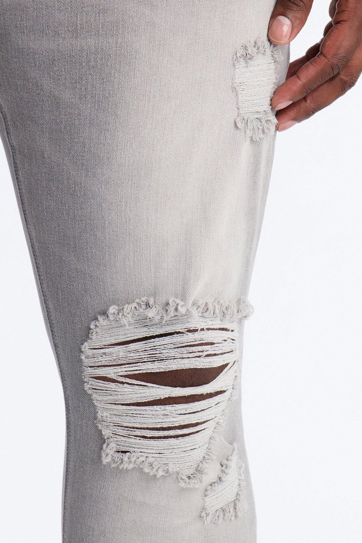 Essential Destroyed Skinny Stretch Jean - Grey