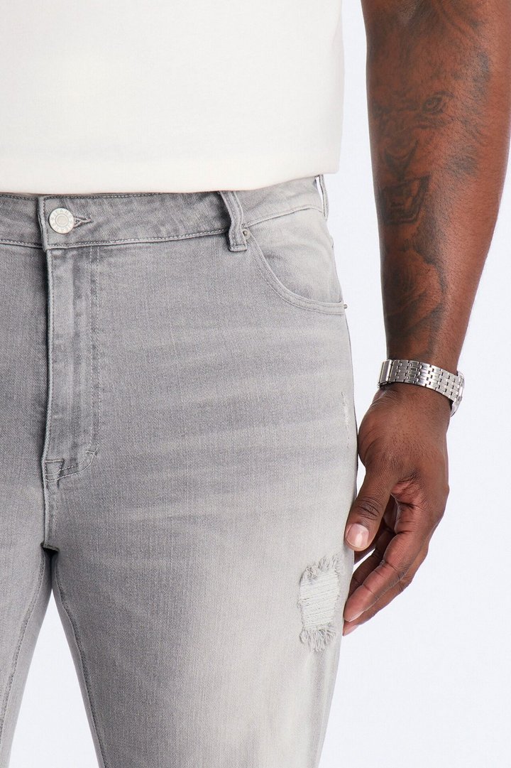 Essential Destroyed Skinny Stretch Jean - Grey