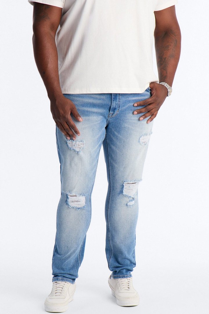 Essential Destroyed Skinny Stretch Jean - Medium Blue Wash