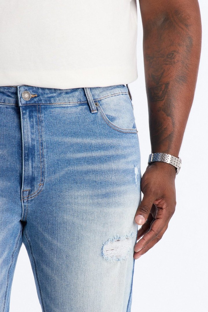 Essential Destroyed Skinny Stretch Jean - Medium Blue Wash