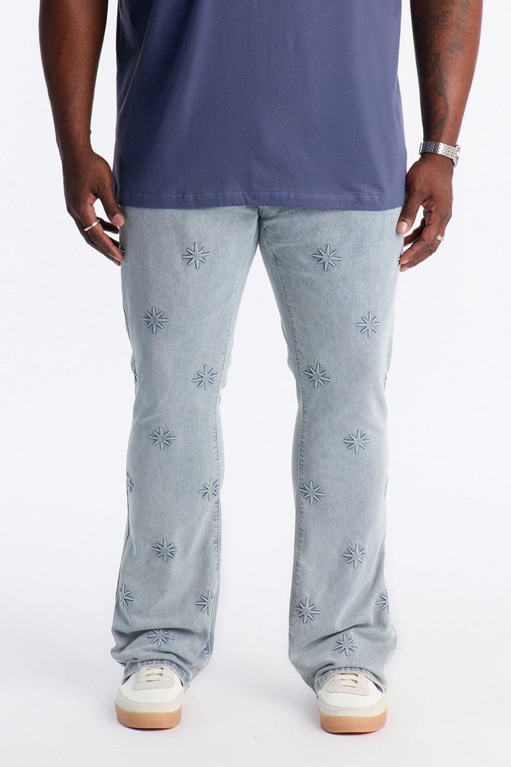 Stacked Slim Flare Embossed Supernova Jeans - Light Wash