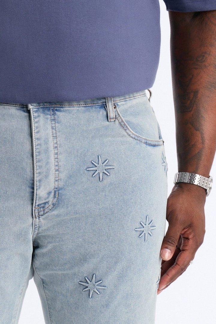Stacked Slim Flare Embossed Supernova Jeans - Light Wash
