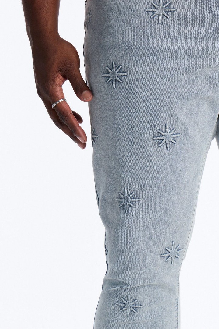 Stacked Slim Flare Embossed Supernova Jeans - Light Wash