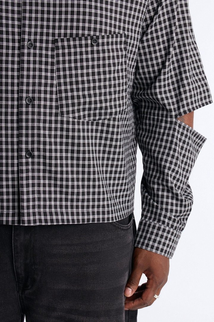 Railcut Plaid Button Up Shirt - Black