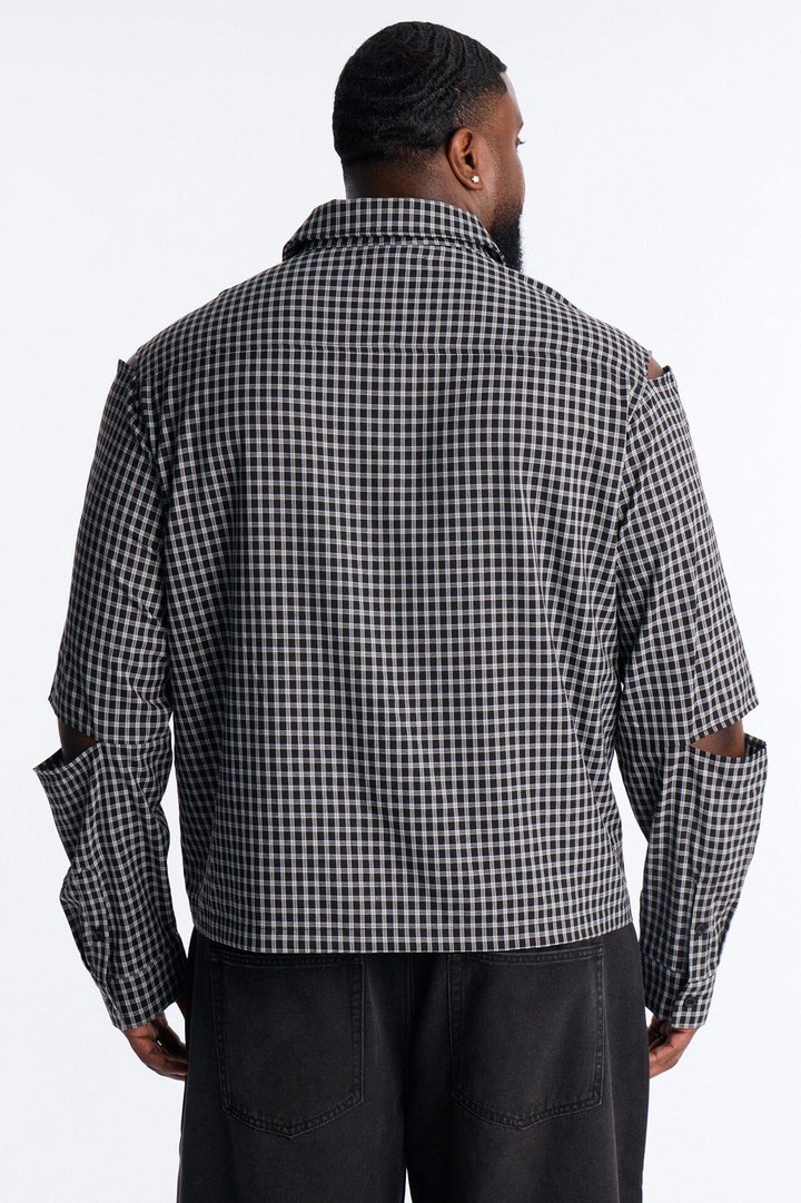 Railcut Plaid Button Up Shirt - Black