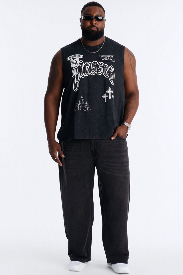 Sacred Blessed Washed Muscle Tee - Black