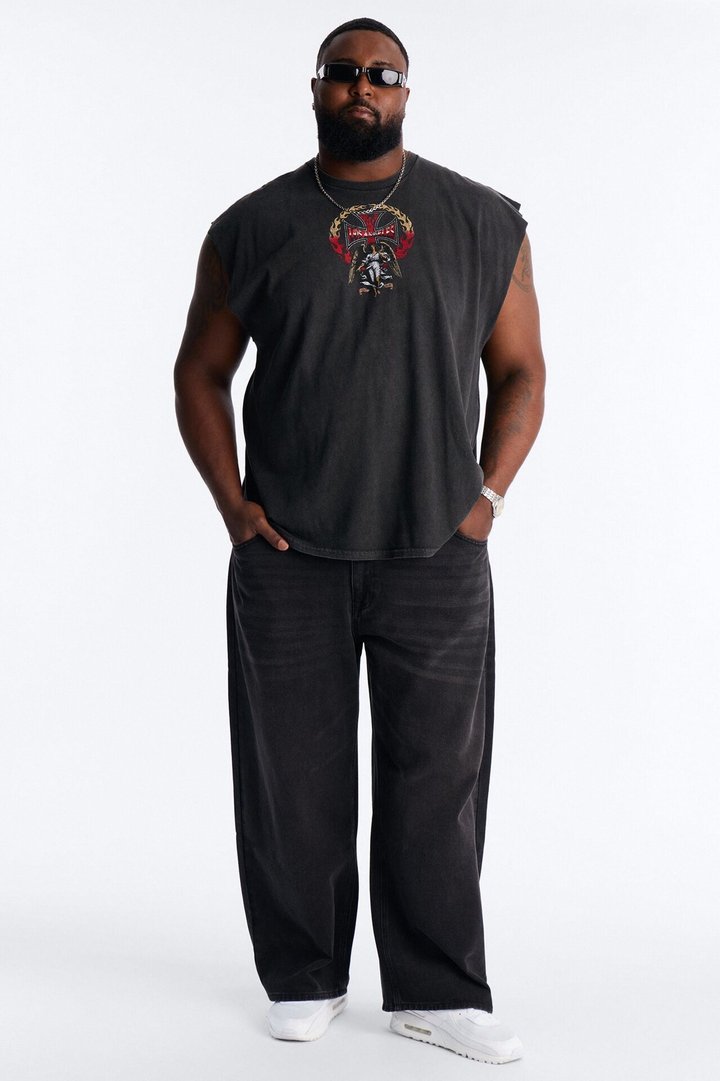 Los Angeles Angel Vintage Print Muscle Tank Shirt - Black
