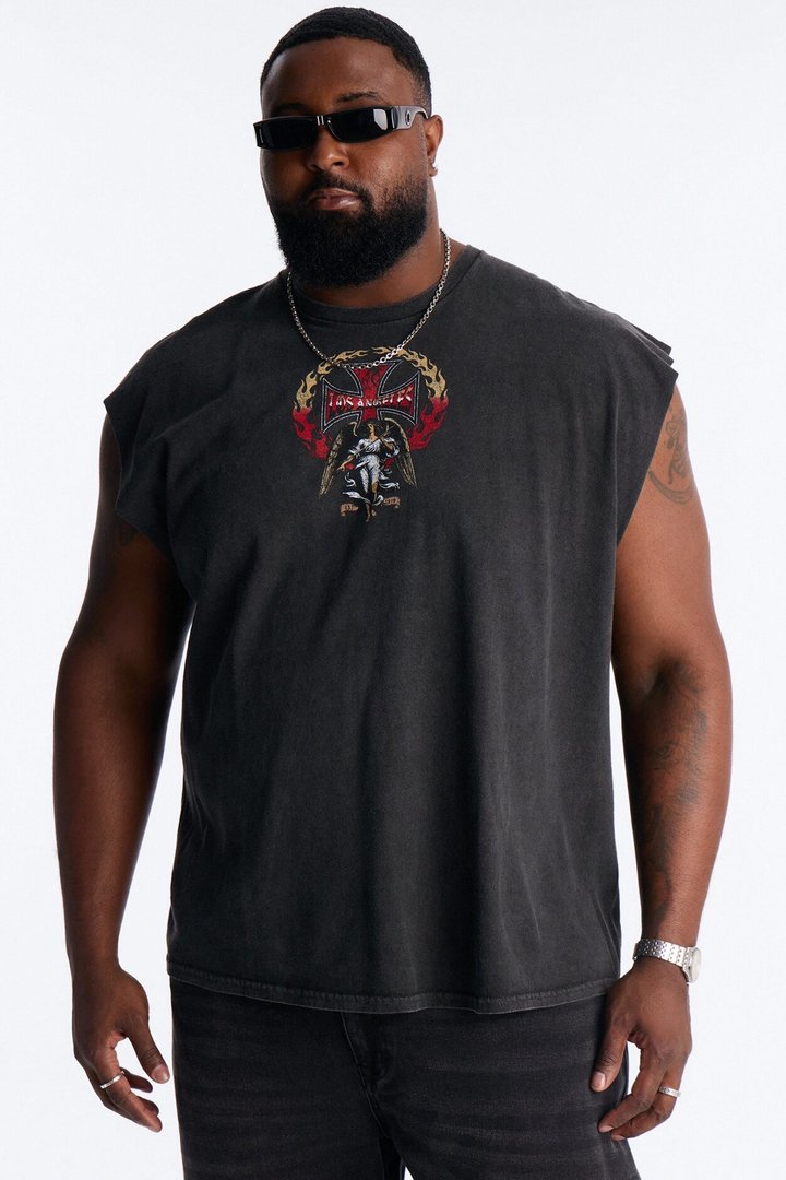 Los Angeles Angel Vintage Print Muscle Tank Shirt - Black