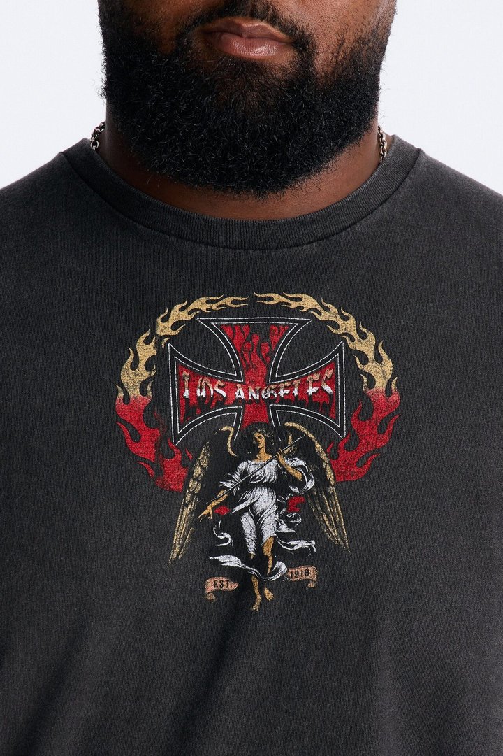 Los Angeles Angel Vintage Print Muscle Tank Shirt - Black