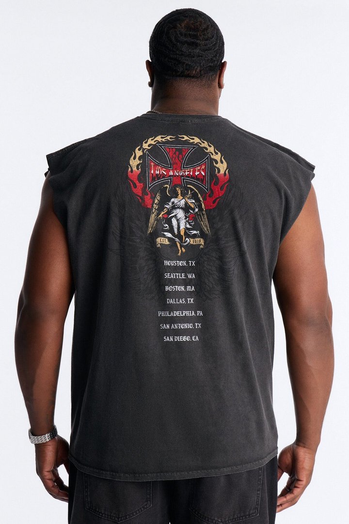 Los Angeles Angel Vintage Print Muscle Tank Shirt - Black
