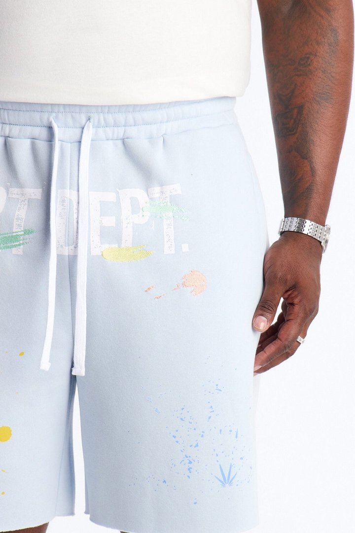 Relaxed Painted Gallery Embroidered Sweatshort - SkyBlue