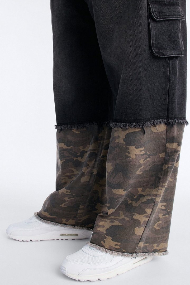 Baggy Safari Split Cargo Jean - Black Wash