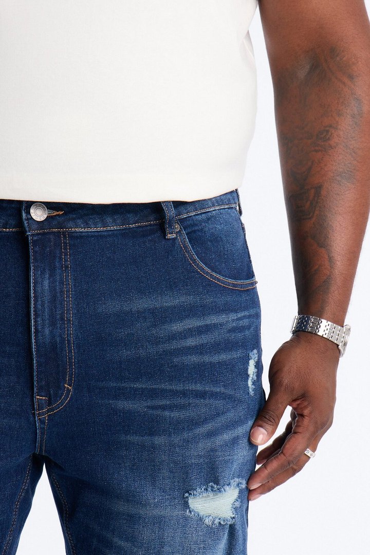Essential Destroyed Stacked Slim Flare Stretch Jean - Dark Wash