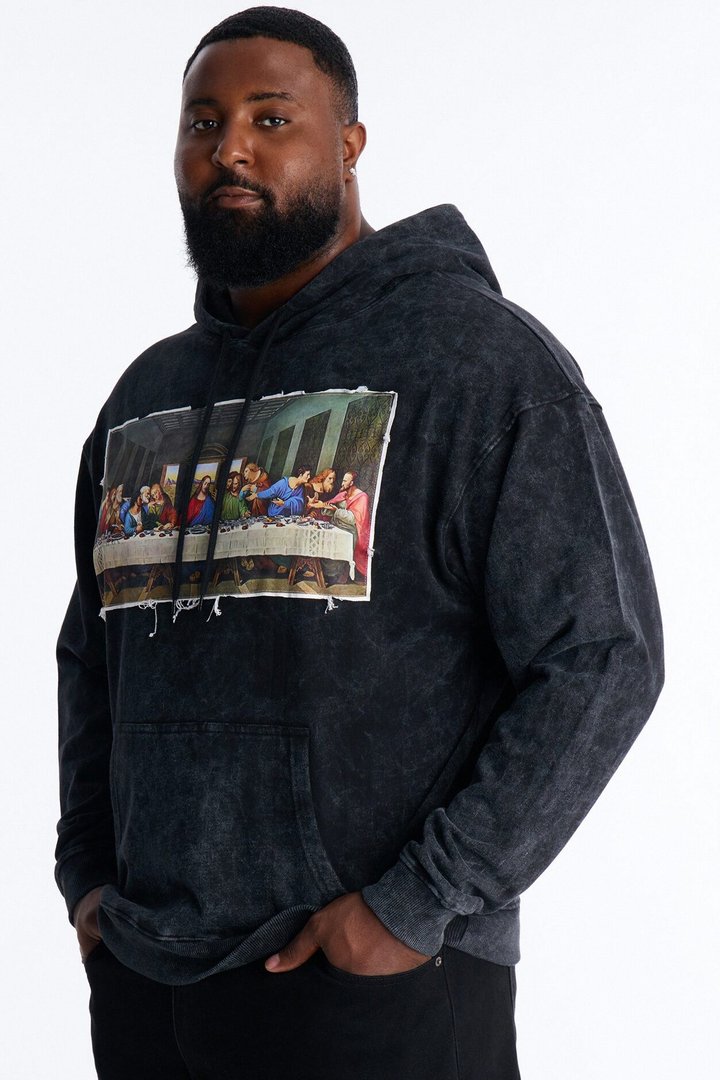 Last Supper Mineral Wash Hoodie - Black Wash