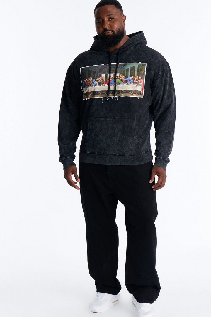 Last Supper Mineral Wash Hoodie - Black Wash
