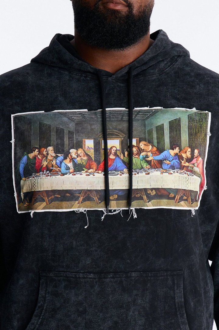 Last Supper Mineral Wash Hoodie - Black Wash