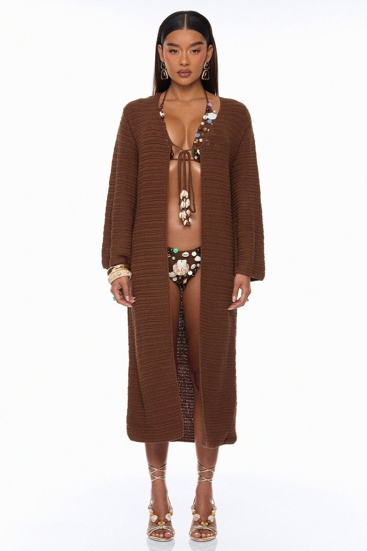 Seaside Sparkle Crochet 3 Piece Sunsuit Set - Chocolate