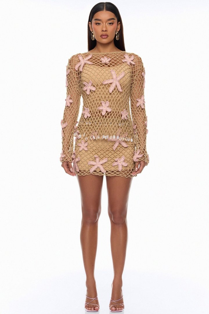 Coral Coast Crochet Mini Skirt Set - Brown/combo