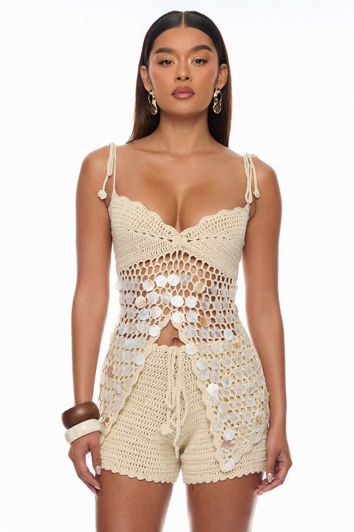 Sea Serenity Shell Crochet Short Set - Sand
