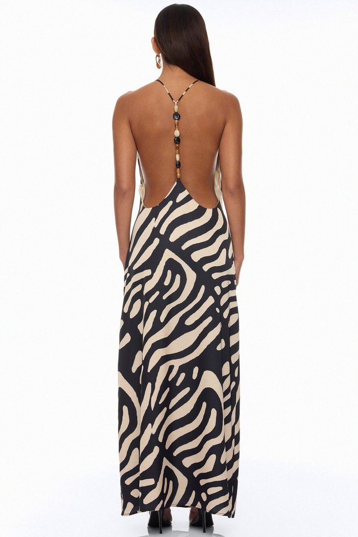 Daydreaming Backless Satin Maxi Dress - Black/combo