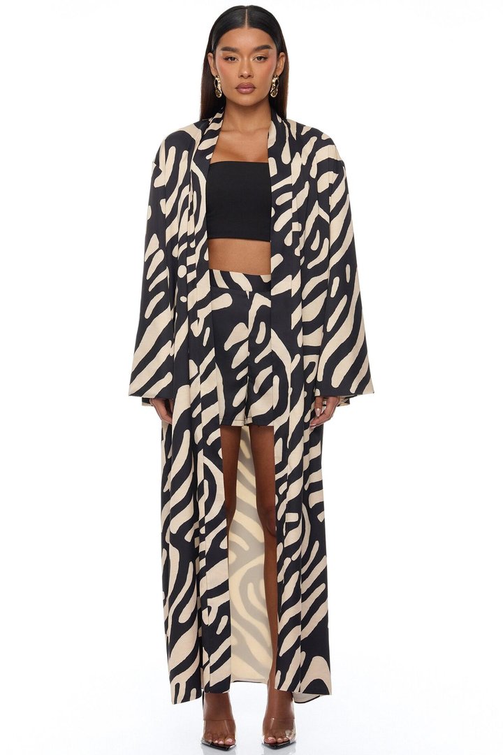 Daydreaming Satin Kimono Short Set - Black/combo