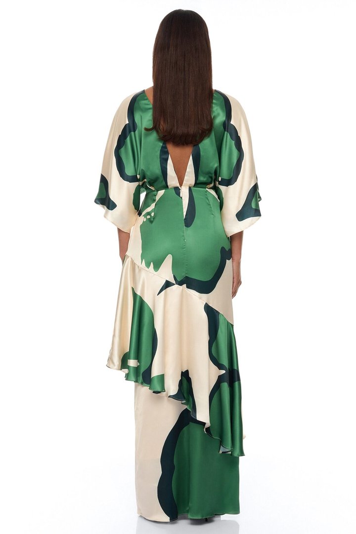 Veronika Short Sleeve Satin Maxi Dress - Green/combo