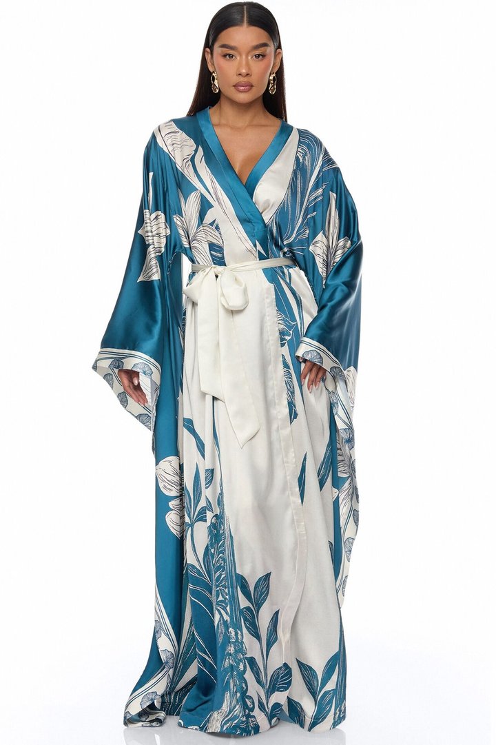 Junie Bell Sleeve Satin Kimono - Teal/combo