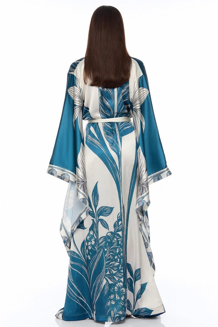 Junie Bell Sleeve Satin Kimono - Teal/combo