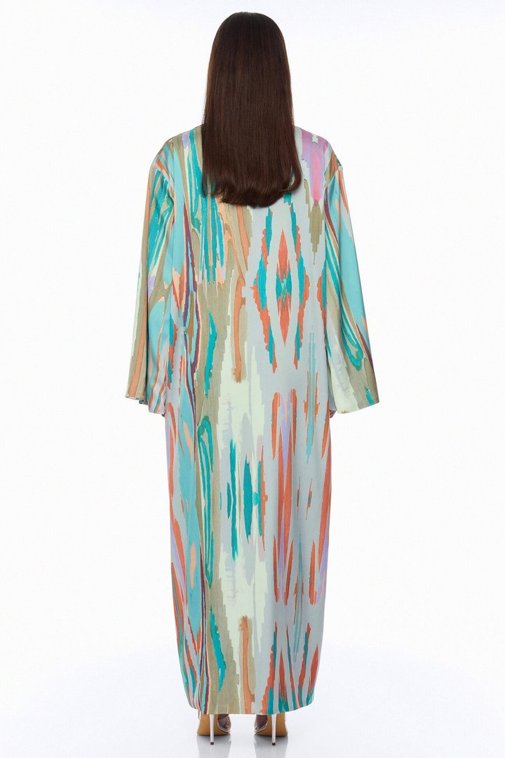 Daydreaming Satin Kimono Short Set - Turquoise/combo