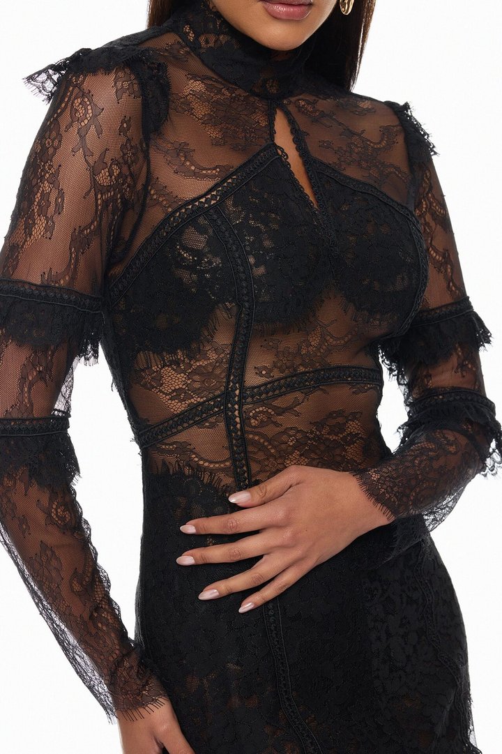 Lana Sheer Lace Maxi Dress - Black