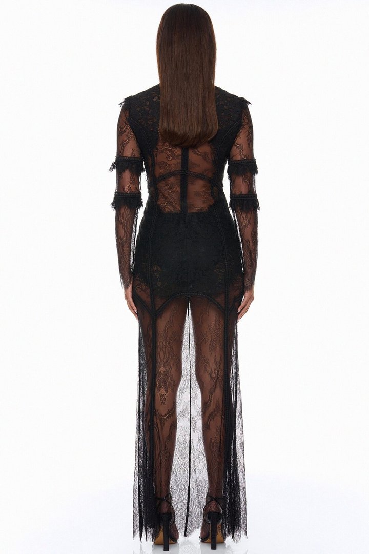 Lana Sheer Lace Maxi Dress - Black