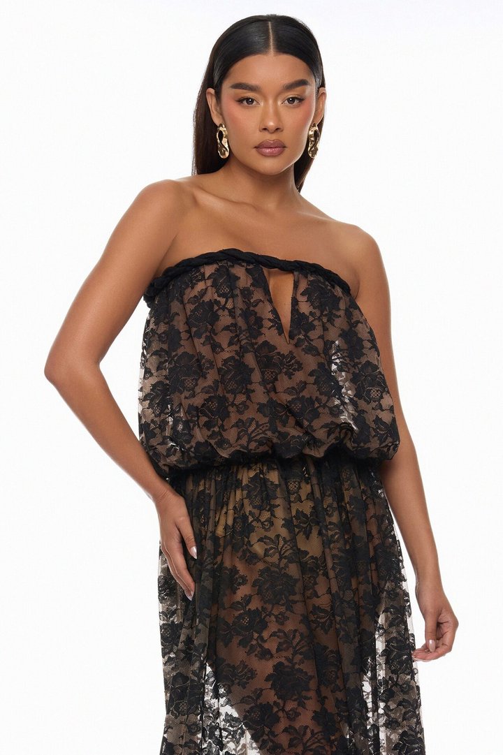 Faye Strapless Lace Maxi Dress - Black